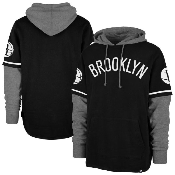 '47 Brooklyn Nets Black Trifecta Stylish Shortstop Pullover Hoodie