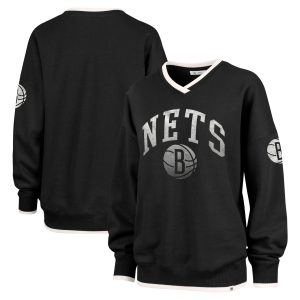 '47 Brooklyn Nets Eye - catching Women's Black Rise Wax Pack Daze '80s Oversize Pullover Sweatshirt
