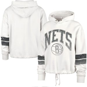 '47 Brooklyn Nets Women's Cream Emerson Stripe Cropped Pullover Hoodie Stylish