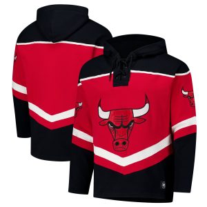 '47 Chicago Bulls Red Oversized Tri Satin Layup Fabulous Lacer Pullover Hoodie