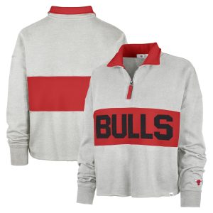 '47 Chicago Bulls Women's Heather Gray Breakthrough Remi Quarter Zip Jacket Fabulous