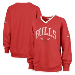 '47 Chicago Bulls Women's Red Rise Wax Pack Daze Elegant '80s Oversize Pullover Sweatshirt
