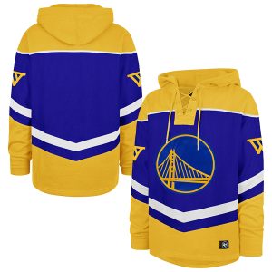 '47 Golden Unique State Warriors Royal Oversized Tri Satin Layup Lacer Pullover Hoodie
