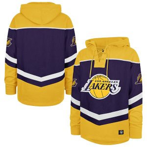 '47 Los Angeles Lakers Purple Trendy Oversized Tri Satin Layup Lacer Pullover Hoodie