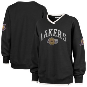 '47 Los Angeles Lakers Women's Black Rise Wax Pack Daze '80s Oversize Pullover Elegant Sweatshirt