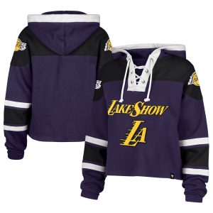 '47 Los Angeles Lakers Women's Purple 2024/25 City Edition Superior Unique Cropped Lace Up Pullover Hoodie