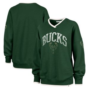 '47 Milwaukee Bucks Women's Hunter Green Rise Wax Eye - catching Pack Daze '80s Oversize Pullover Sweatshirt