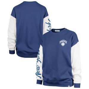 '47 New York Knicks Women's Blue Rise Andie Oversized Pullover Trendy Sweatshirt