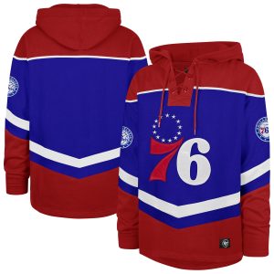 '47 Philadelphia Trendy 76ers Royal Oversized Tri Satin Layup Lacer Pullover Hoodie