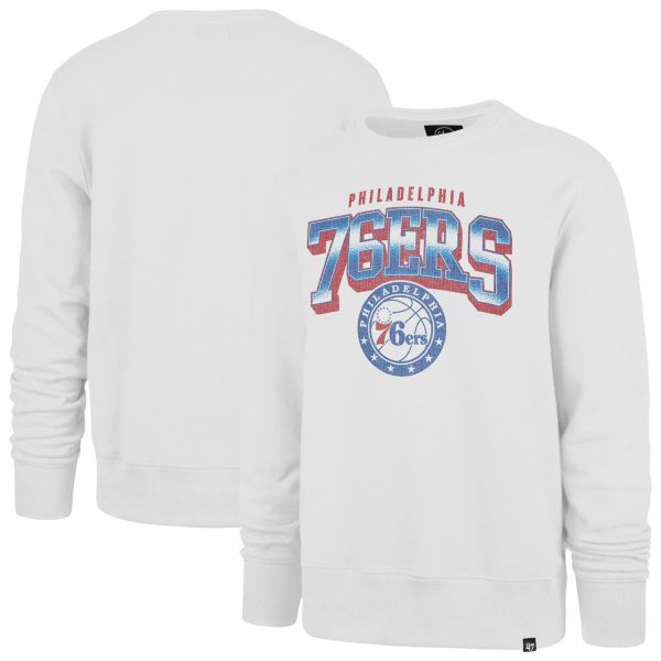 '47 Philadelphia 76ers White Elegant Spotlight Headline Pullover Sweatshirt
