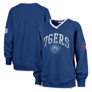 '47 Philadelphia 76ers Women's Royal Rise Wax Pack Daze Eye - catching '80s Oversize Pullover Sweatshirt