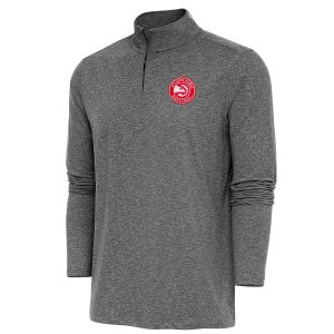 Antigua Atlanta Hawks Heather Black Hunk Quarter Zip Pullover Top Trendy