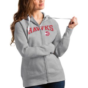 Antigua Atlanta Hawks Women's Heathered Gray Team Victory Full Zip Hoodie Fabulous