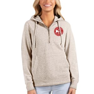 Antigua Atlanta Eye - catching Hawks Women's Oatmeal Action Half Zip Pullover Hoodie