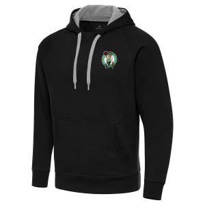 Antigua Boston Celtics Black Big & Eye - catching Tall Victory Raglan Pullover Hoodie