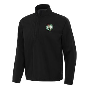 Antigua Boston Celtics Black Brisk Quarter Eye - catching Zip Windbreaker