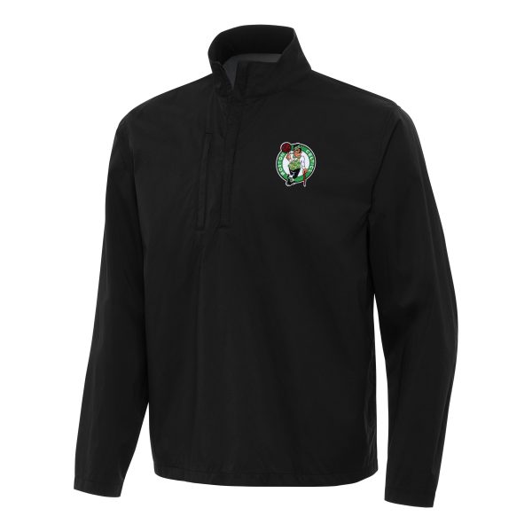 Antigua Boston Celtics Black Brisk Quarter Eye - catching Zip Windbreaker