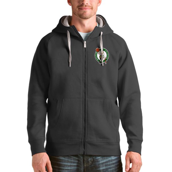 Antigua Boston Celtics Charcoal Logo Victory Elegant Full Zip Hoodie