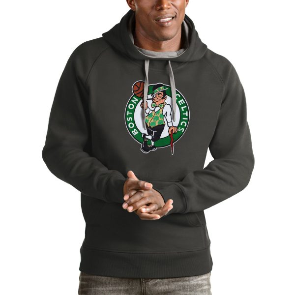 Antigua Boston Celtics Charcoal Logo Victory Pullover Hoodie Trendy