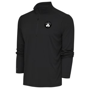 Antigua Premium Boston Celtics Charcoal Metallic Logo Tribute Quarter Zip Top