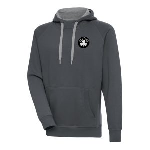 Antigua Boston Celtics Fabulous Charcoal Metallic Logo Victory Raglan Pullover Hoodie