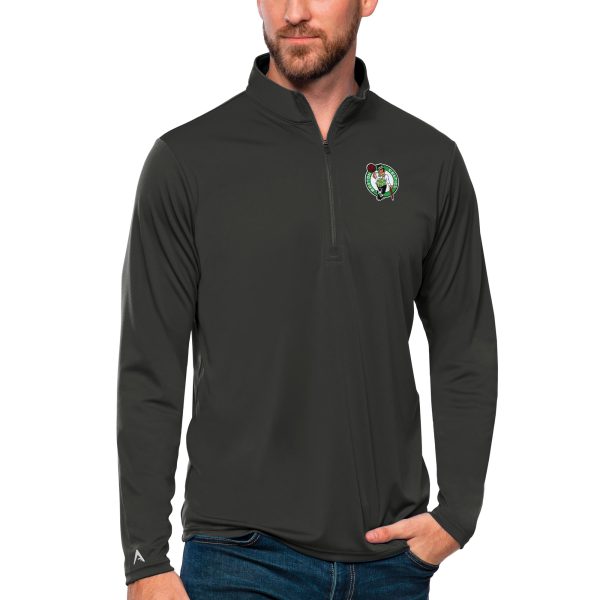 Antigua Boston Celtics Charcoal Tribute Fabulous Quarter Zip Pullover Top