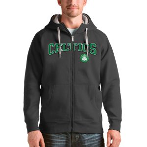 Antigua Boston Stylish Celtics Charcoal Victory Full Zip Hoodie
