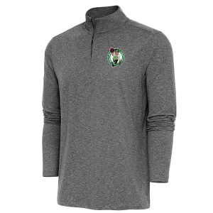 Antigua Premium Boston Celtics Heather Black Hunk Quarter Zip Pullover Top