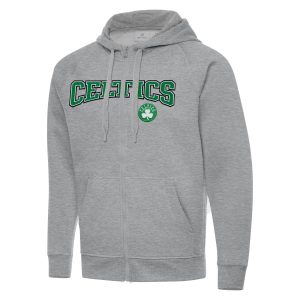 Antigua Boston Celtics Heather Gray Big & Tall Victory Full Zip Trendy Hoodie Jacket