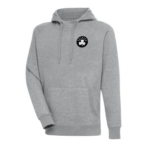 Antigua Boston Celtics Elegant Heather Gray Metallic Logo Victory Raglan Pullover Hoodie