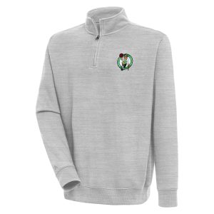 Antigua Boston Celtics Heather Gray Victory Quarter Zip Pullover Premium Top
