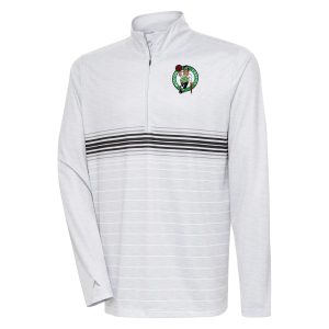 Antigua Boston Eye - catching Celtics Heather Gray/Black Bullseye Quarter Zip Pullover Top