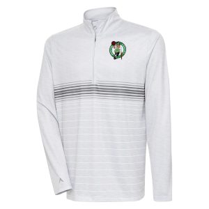 Antigua Boston Fabulous Celtics Heather Gray/Silver Bullseye Quarter Zip Pullover Top