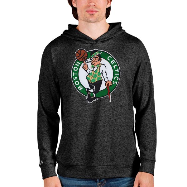 Antigua Boston Celtics Heathered Black Fabulous Logo Absolute Pullover Hoodie