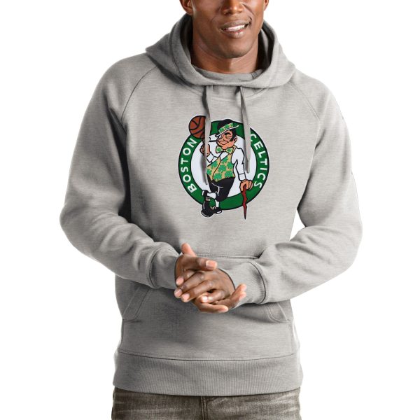 Antigua Boston Celtics Heathered Gray Logo Victory Eye - catching Pullover Hoodie