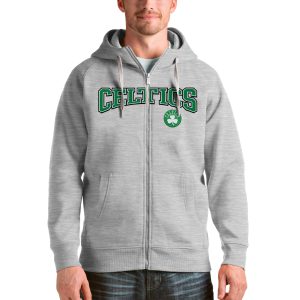 Antigua Boston Chic Celtics Heathered Gray Victory Full Zip Hoodie