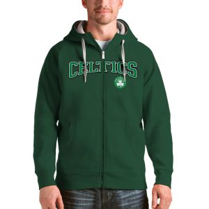 Antigua Boston Celtics Hunter Green Victory Full Zip Chic Hoodie