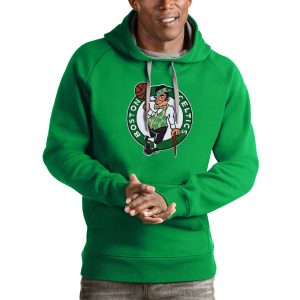 Antigua Boston Celtics Eye - catching Kelly Green Logo Victory Pullover Hoodie