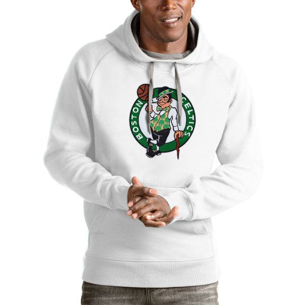 Antigua Boston Celtics White Logo Fabulous Victory Pullover Hoodie