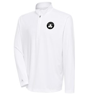 Antigua Boston Celtics White Metallic Logo Tribute Quarter Zip Top Gorgeous