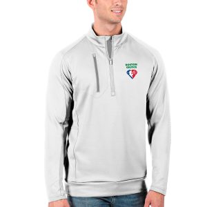 Antigua Boston Celtics White NBA 75th Anniversary Generation Quarter Zip Pullover Jacket Stylish