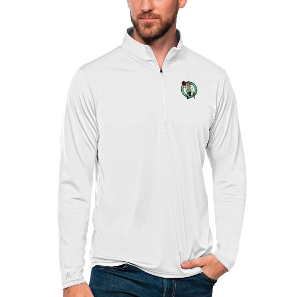 Antigua Chic Boston Celtics White Tribute Quarter Zip Pullover Top