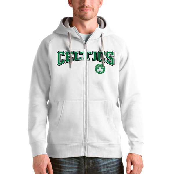Antigua Boston Celtics White Premium Victory Full Zip Hoodie