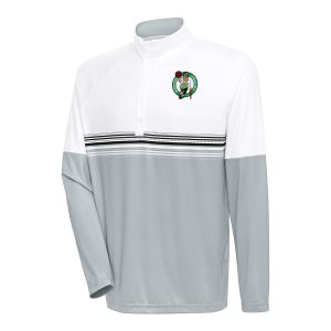 Antigua Boston Celtics White/Black Bender Gorgeous Quarter Zip Pullover Top