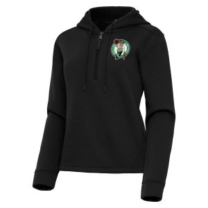 Antigua Gorgeous Boston Celtics Women's Black Contemporary Quarter Zip Hoodie