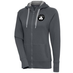 Antigua Boston Celtics Women's Charcoal Brushed Metallic Victory Full Zip Chic Hoodie