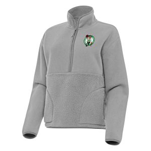 Antigua Boston Celtics Women's Gray Figure Half Zip Pullover Unique Sweatshirt