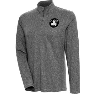 Antigua Boston Celtics Women's Heather Black Brushed Metallic Comfort Gorgeous Quarter Zip Pullover Top