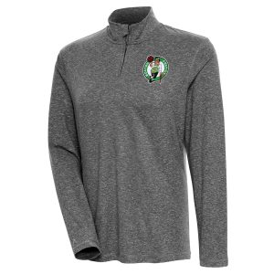 Antigua Boston Celtics Women's Heather Black Confront Quarter Zip Pullover Top Stylish