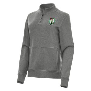 Antigua Boston Celtics Women's Heather Black Crush Quarter Zip Fleece Elegant Sweatshirt